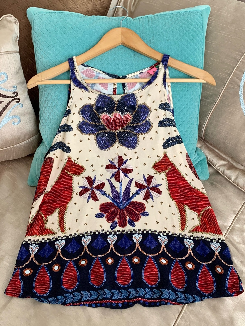 Farm Rio Floral Embroidered Cream Tank Top